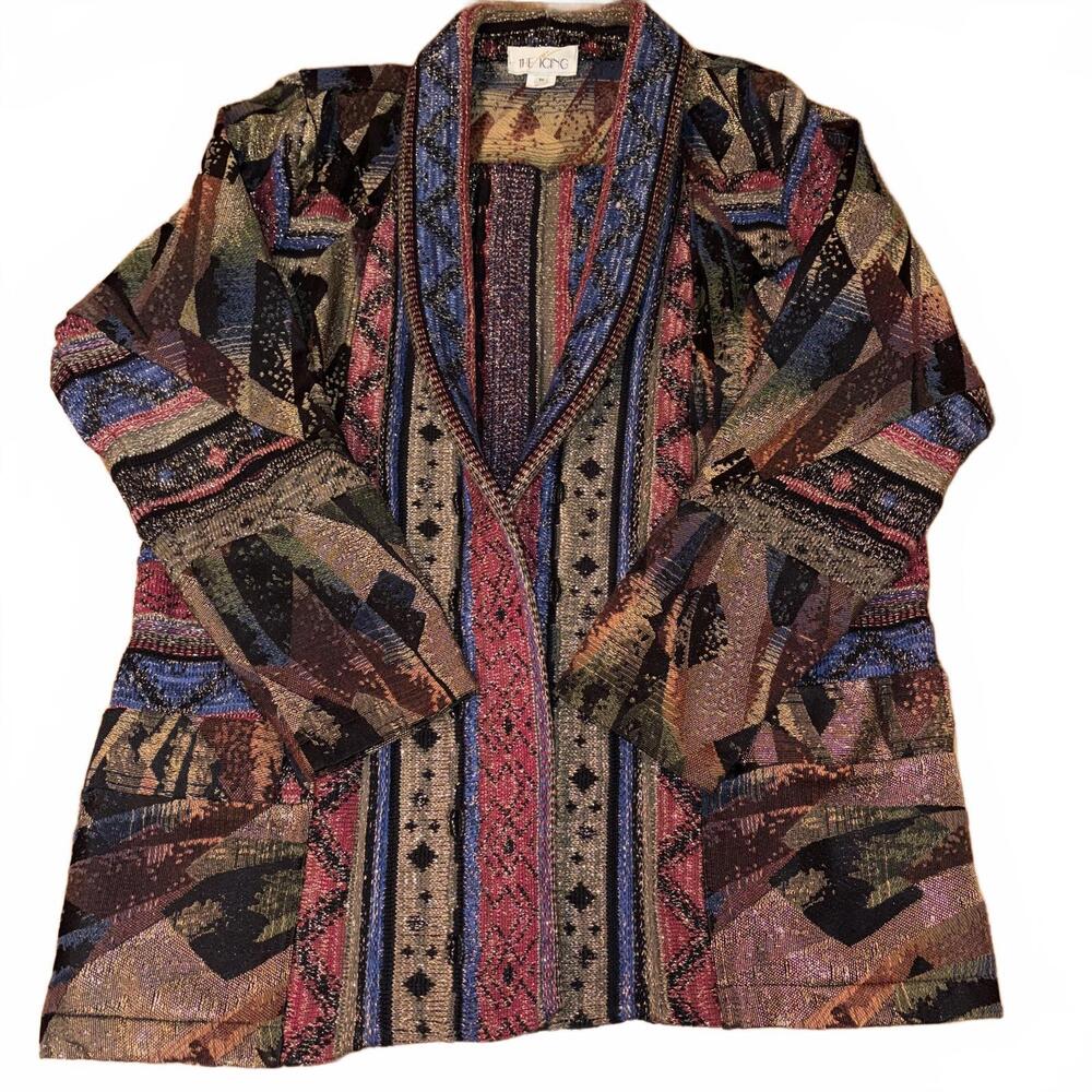 The Icing VTG Multicolor Metallic Cotton Knit Jacket Medium Boho Western 80s